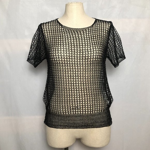 Zara Tops - ZARA (NWT) Black Mesh T-Shirt Size M